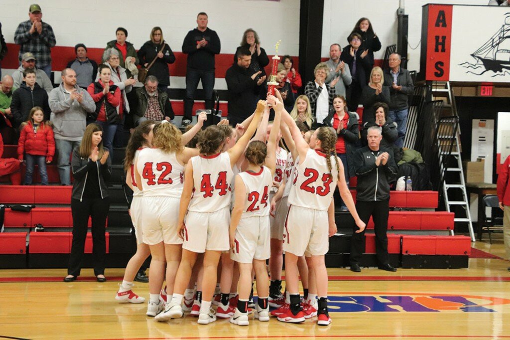 Lady Clippers celebrate winning the Amboy Holiday Tournament.
Photo courtesy of Kirsten Donna