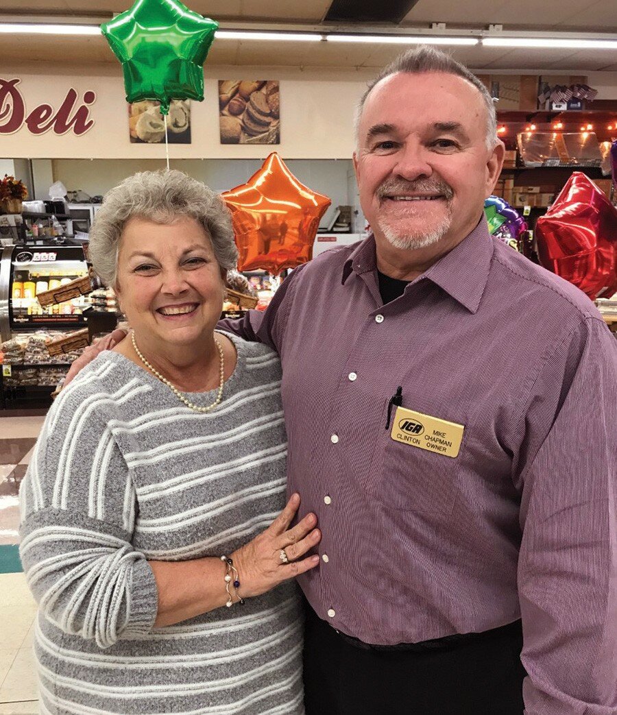 Katy O’Grady-Pyne / Journal — 
On Saturday, Nov. 30, IGA owner Mike Chapman said goodbye to customers at his retirement reception after 47 years in the grocery business.  Chapman with his wife Kay.