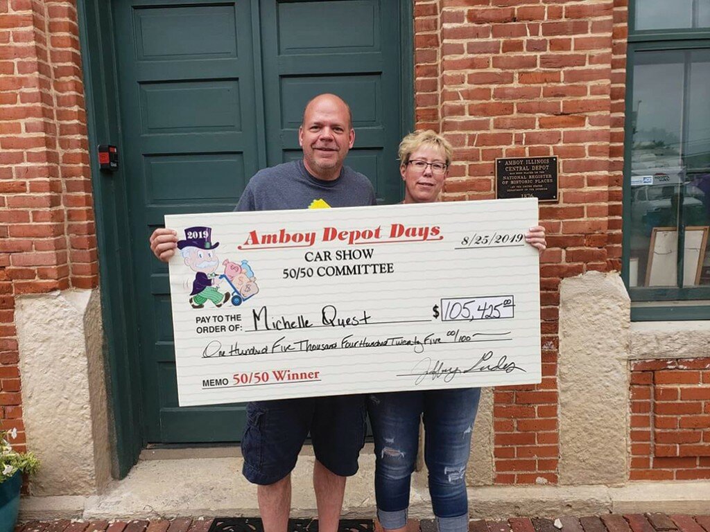 Michelle Quest of LaMoille was the grand prize winner of the 2019 Amboy Depot Days 50/50 Raffle. She took home $105,425 on Sunday afternoon. Four $5,000 prize winners were also drawn on Sunday afternoon. Those four winners are Kris Wachs, of Mt. Morris, Peter Brommelkamp, of Machesney Park, MacKenzie Hamlink, of Amboy, and Dale Senica, no town listed.
