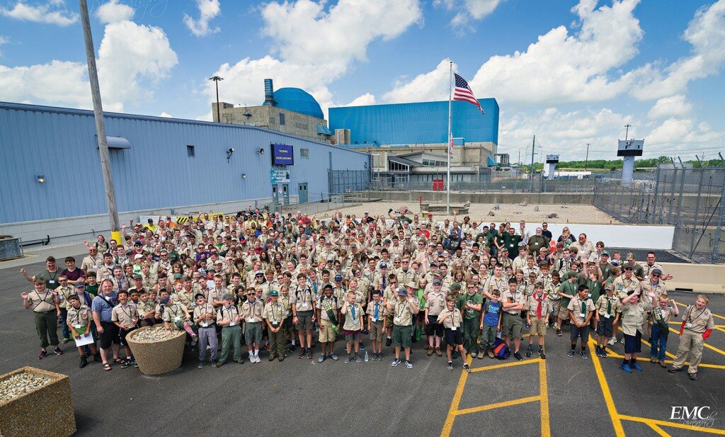 Courtesy of Edvydas Cicenas — 
Most of the nearly 425 Scouts, leaders, volunteers and parents gathered at Exelon Clinton Power Station’s plant entrance for the yearly photo.
