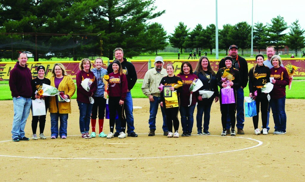 The Lady Maroon Seniors and their families (left to right) Camdyn Alsup, Mackenzie Armstrong, Raymi Dial, Zoie Polen, and Amanda Tool.