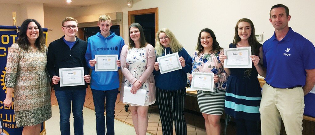 Members of the Clinton High School Interact Club were recognized at Tuesday’s Clinton Rotary meeting. Congratulating the students for their participation were Connie Uhruh (left) of First National Bank and Rennie Cluver (right) of Clinton YMCA.
Katy O’Grady-Pyne / Journal