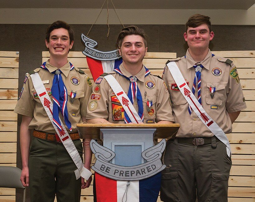Courtesy of Krystal Cicenas
Terry Hendriex, Bailyn Richards and Robert Pakidis earned the highest rank attainable in Scouts BSA program of the Boy Scouts of America, Eagle.