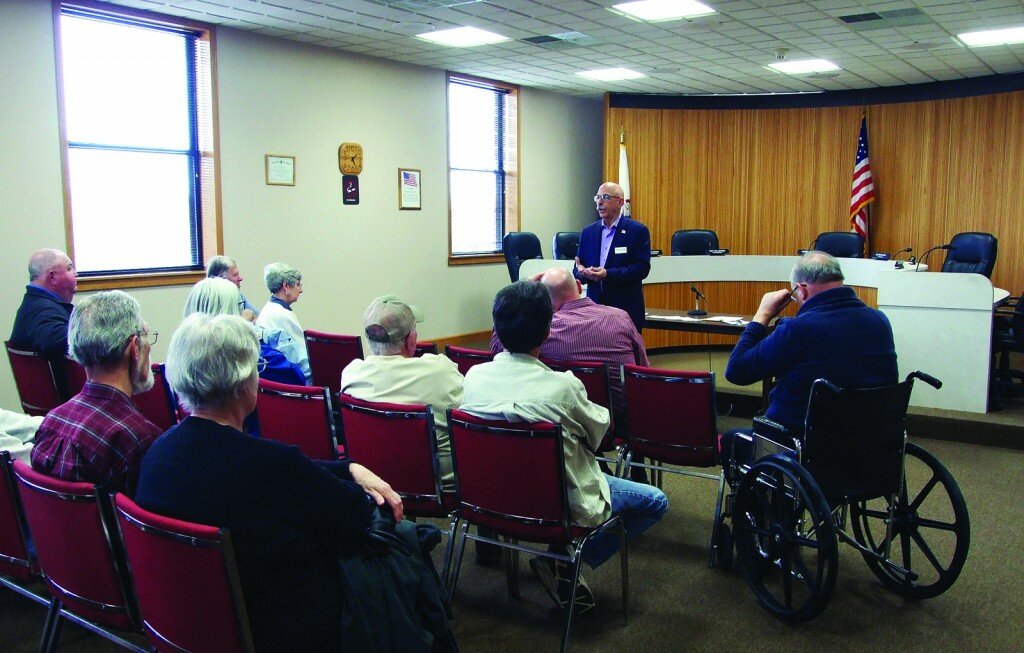 Gordon Woods / Journal
State Rep. Dan Caulkins conducted a town hall meeting in Clinton on Tuesday.  About 15 residents, as well as county and city leaders participated in the forum.  Among the topics were the gasoline tax, roads, illegal immigration.  Caulkins conducts similar meetings all around his legislative district.