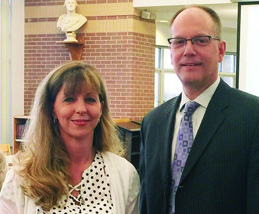 Katy O’Grady-Pyne / Journal
New Clinton school board member Tammie Ennis is pictured with Superintendent Curt Nettles following her oath of office.