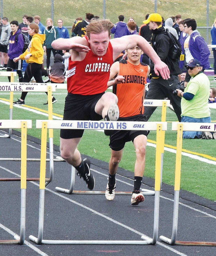 Amboy-LaMoille’s Austin Norman clears the final hurdle during the 110-meter high hurdles at the Don Gooden Invitational in Mendota on April 6. Norman finished in fourth place.
Amboy News photo