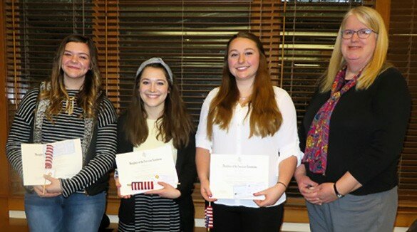 Courtesy of Clinton NSDAR
DAR Good Citizen winners include Megan Scumacher, Erin Brown and Olivia Bierbrodt, with local NSDAR representative Helen Michlassi.