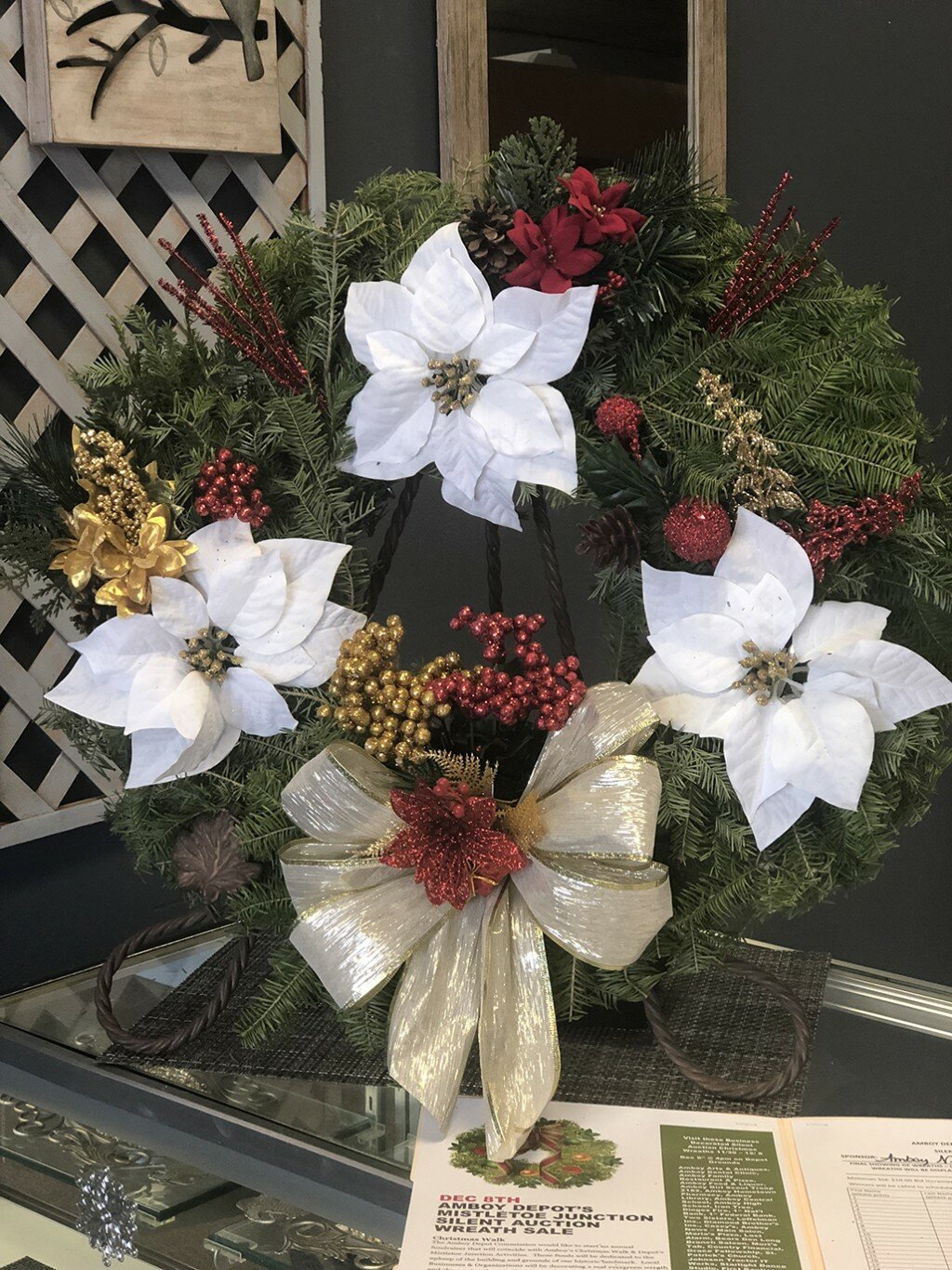 Pictured is the wreath located at the Amboy News and Main Street Hair Salon. Bidding begins on Nov. 30.