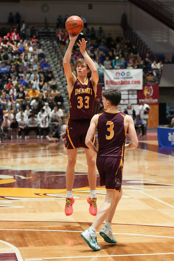 George Jensen of De Smet puts up a shot during a game against Gregory in the opening round of the Class B State Boys' Basketball Tournament on March 14 at the Barnett Center in Aberdeen.