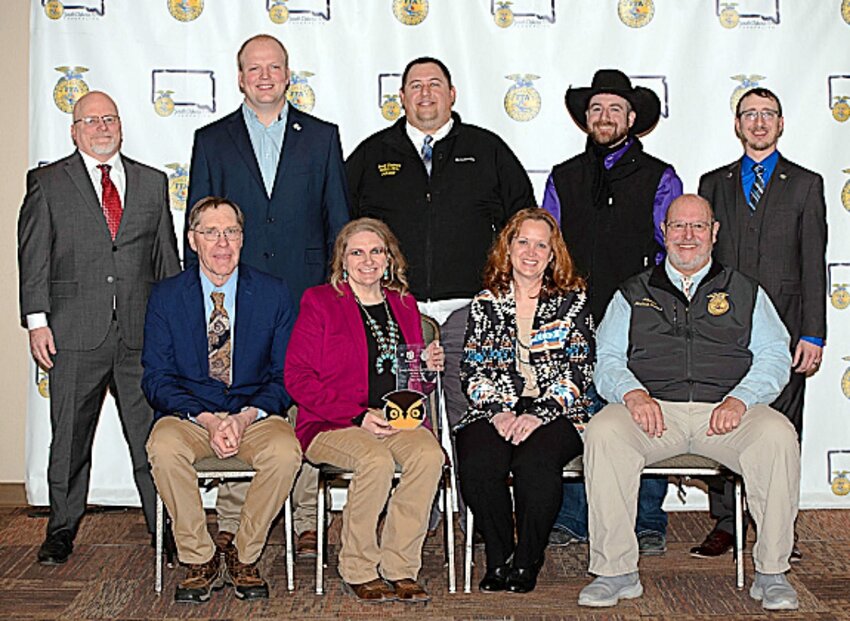 Nationwide representative Darrin Hinze, far left, with the finalists. In the back row are Clayton Sorum, Tea Area; Brady Duxbury, Wessington Springs; Austin Bishop, Belle Fourche; and Joshua Johnson, Brookings. In front are Fred Zenk, Webster; Tara Fastert, Harrisburg; Renae Gebhart, Lemmon; and Terry Rieckman, McCook Central.