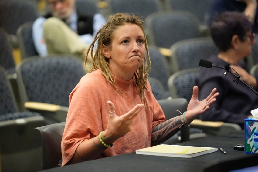 Cara Lamb, former wife of shooter Robert Card, testifies May 16 in Augusta, Maine, during a hearing of the independent commission investigating the law enforcement response to the mass shooting in Lewiston, Maine.
