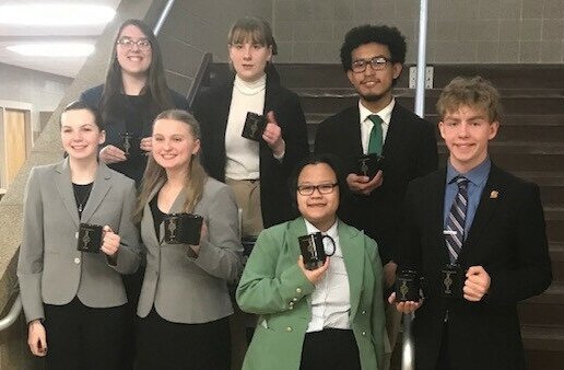 Huron High School Speech & Debate team members placing in the national qualifying tournament held in Harrisburg over the weekend were, front row, from left, Mylie Byrd, Samantha Swanson, Green Ta Bah and Cameron Cutshaw; and in back, Lily Halter, Tessa Gogolin and Antoni Sorto.