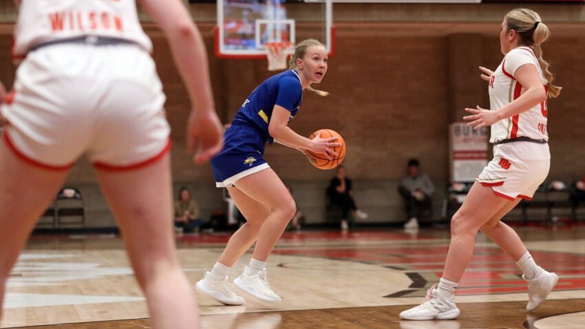 South Dakota State Ellie Colbeck holds the ball during a 73-64 victory over Denver on Thursday night at Hamilton Gymnasium in Denver.