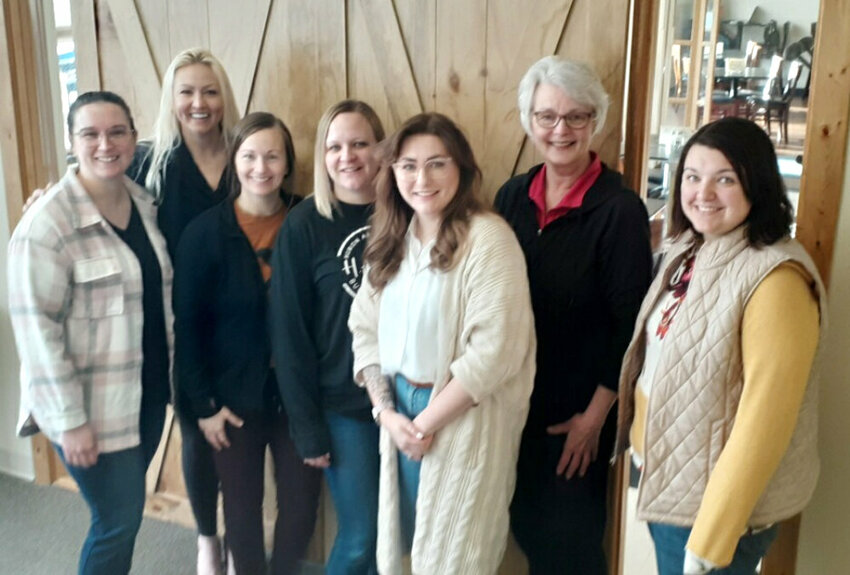 From the left are the newly elected chairs Miranda Retzer, Health and Wellness; Jessica Hotchkiss, Community Connection;  Group Chair Jessica Freng; Secretary Jessica VanDiepen; Marketing Chair Malwina Aviles; Mentorship Chair Julie Hoffmann; and Sara Waldner, Hospitality Chair. Not pictured are Treasurer Amy Fullerton and Laurie Smith, Sales and Fundraising Chair.