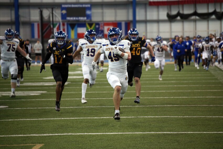 South Dakota State's Brendan Begeman runs for a 70-yard touchdown during the Jackrabbits' spring game on Saturday afternoon at the Sanford Jackrabbit Athletic Complex in Brookings.