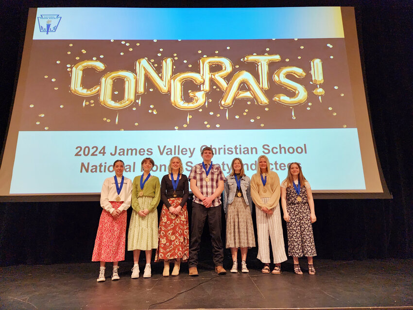 James Valley Christian School National Honor Society inductees are, from left, Daril Frandsen, Andee Frandsen, Belle Niederbaumer, Jerrad Wallman, Micaiah Brantner, Cora Hofer and Kaitlyn Stahl.