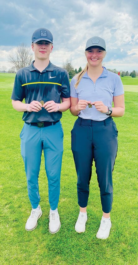 Flandreau’s Alfie Henderson and Madison Bushkofsky, on right, both won medallist honors at the Big East Conference golf meet held Friday, May 3 near Renner.