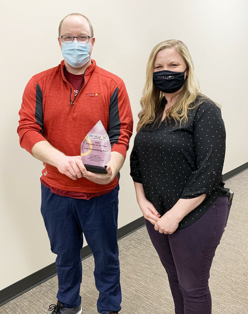 Photo courtesy Horizon Healthcare
Len Wonnenberg, left, accepts his Provider of the Year award from Kendra Newbold, Chief Operations Officer for Horizon.
