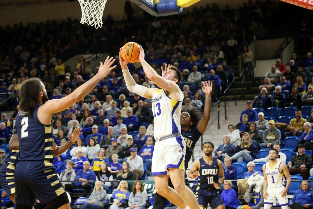 South Dakota State's Luke Appel goes up for a lay up during an 83-72 win over Oral Roberts on Saturday at Frost Arena in Brookings. Appel scored a season-high 25 points in the win.