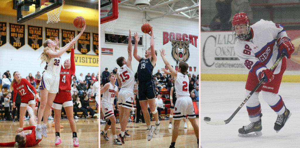 LEFT: Flandreau’s Claire Sheppard has led the Fliers’ girls basketball team to a 17-0 record and the No. 1 ranking in the Class A polls. CENTER: Sioux Valley center Alec Squires has stood out as the Cossacks have raced out to a 15-2 record this season. RIGHT: Brookings forward Owen Schneider is fourth in the state in scoring and has the Rangers with a perfect 14-0 record. (Chris Schad/Brookings Register)