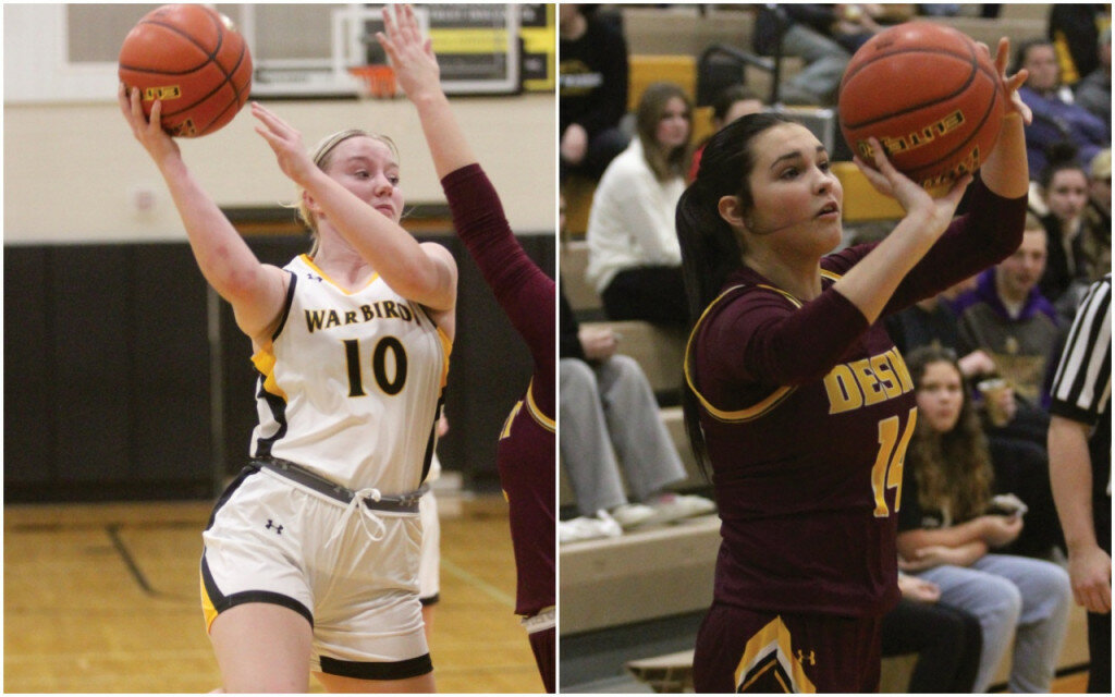 PHOTOS BY MIKE CARROLL/PLAINSMAN
Wolsey-Wessington’s Shae Uttecht looks to pass the ball in the paint during a game against De Smet on Monday in Wolsey. Right: De Smet’s Megan Dylla puts up a shot from the perimeter during Monday’s game.