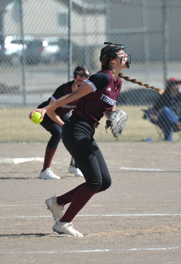 Sophomore Kennedy Reinhardt, pictured during the March 21 game against Laramie, struck out six Wheatland players over the course of the April 15 game.