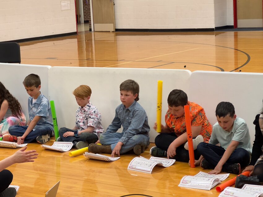 Third grade Lingle/Ft. Laramie students played “Boomwhackers” to the tune of “GFEDC 1”, “GFEDC 2”, “Lightly Row”, “Ode to Joy”, and “Sleepy Black Bear” during their music program on Thursday evening.