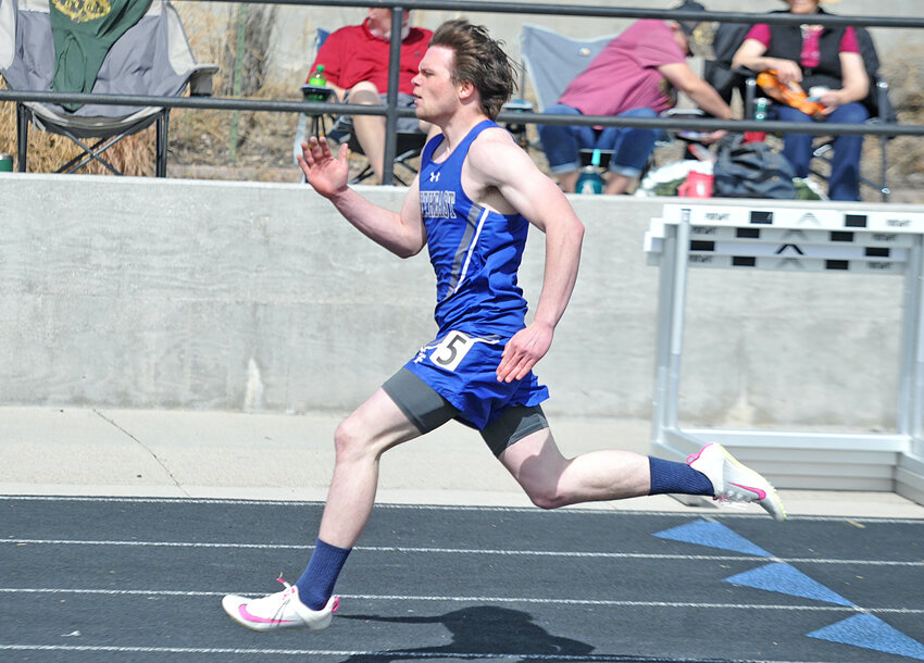Senior Wyatt Gladson sprints the 200-meters at Bayard in March. Gladson and his teammates in the 4x400-meters placed fourth at Kelly Walsh.