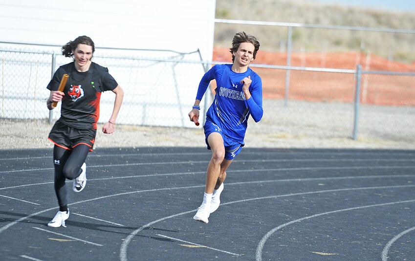 Junior Kannon Tippetts, running the 4x400-relay at Bayard in April, garnered the regional championship in both the 400- and 800-meters at the 1A East regional meet in Sundance over the weekend.