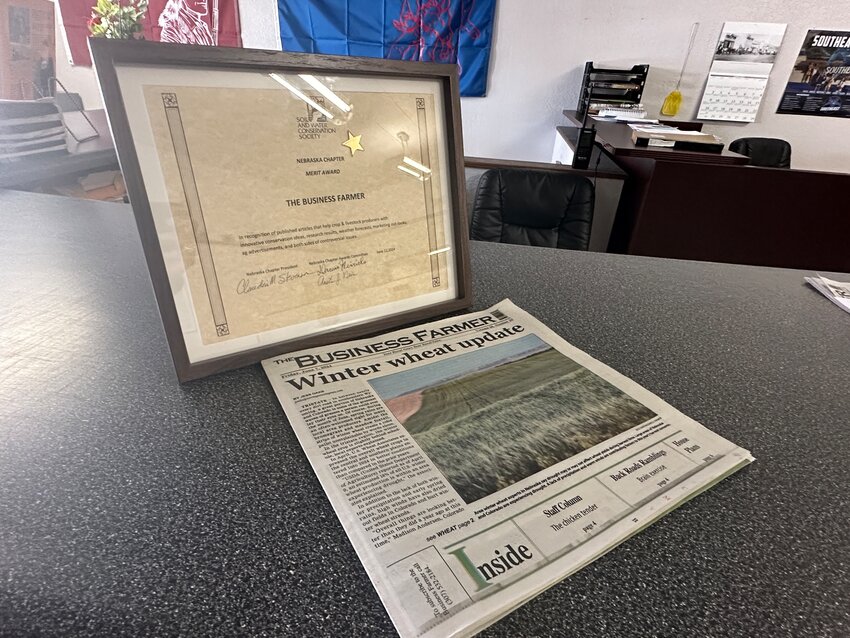 The Business Farmer was awarded a merit award from the Nebraska chapter of the Soil and Water Conservation Society on Wednesday evening. The Business Farmer has been in circulation for nearly 100 years.