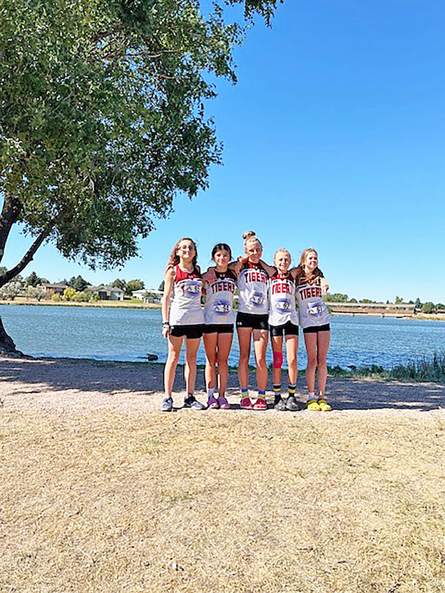 The Niobrara County Middle School girls’ cross-country team secured second place at the Alliance Invite. Pictured, from left, are Izzy Requejo, Aalyiah Pavone, Maci Lyons, Avery Johnson and Hazel Gaukel.