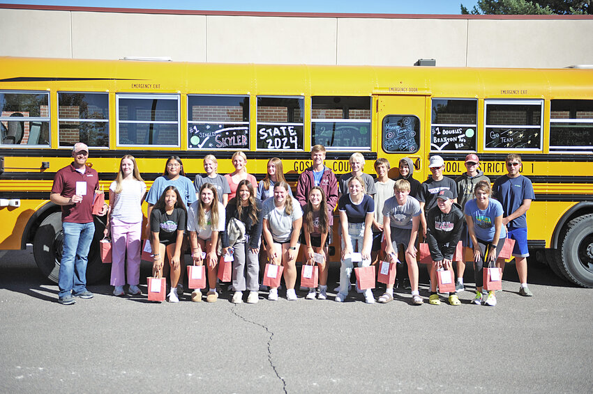 Next stop – state! The 2024 Torrington High School state tennis team includes in back, from left, coach Curtis Birkley, Rowyn Connelly, Salma Beltran, Madison Hatch, Aftyn Hager, Keelin Connelly, Skyler Thomas, Elijah Hatch, Benaiah Steinbrecher, Josiah Steinbrecher, Marcus Jones, Maxton Matthews and Gabe Posten. In front, from left, are Sinai Hernandez, Madix McIntosh, Laney Grubbs, Addison Hansen, Haley DeFoe, Meaghan Hooper, Braxton Carlson, Carter Hendricks and coach Andrea Matlock.