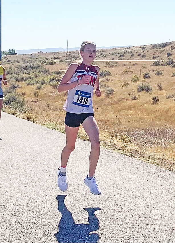 Hazel Gaukel sets the pace in the girls’ middle school cross-country race at Glenrock.