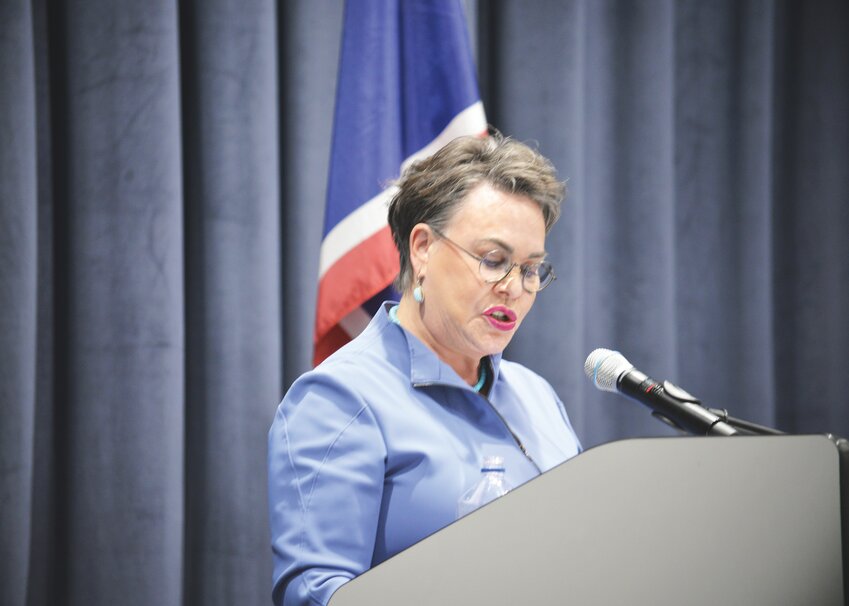 U.S. Rep. Harriet Hageman greets the community of Wheatland before her speech last Thursday. She said she enjoys listening and learning from the people of Wyoming during her town halls.