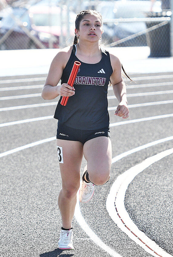 Freshman Illyana Ponce, pictured above at the Okie Blanchard invite in Cheyenne, capture gold in the 800-meters in Burns on April 17. Ponce also helped the THS sprint-medley relay team garner gold.