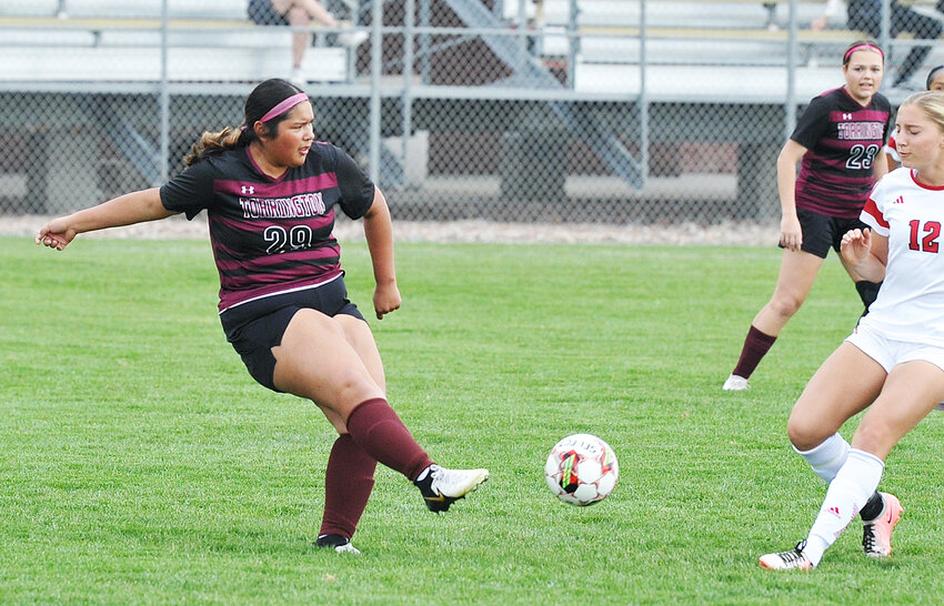 Junior Salma Beltran clears Torrington’s backfield during the first half of the April 22 home game against the Scottsbluff Lady Bearcats.