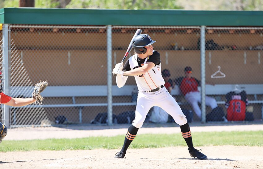 Senior Ryan Moorehouse prepares to bat against Chadron at the away double-header on Saturday, May 10. Moorehouse collected five hits for the Tigers ‘A’ team over the course of both games for Torrington.