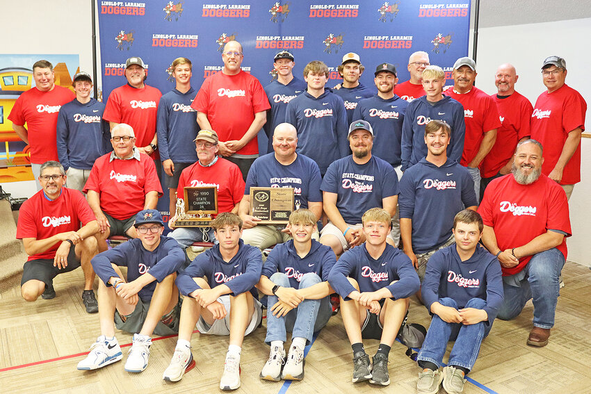 Pictured in back, from left, are Ed Fullmer (1990), Anthony Arnusch (2025), Rob Hunt (1990), Skyler Thomas (2025), Jason Larreau (1990), Brady Cook (2025), Ned Nelson (2025), Brody Roberts (2025), Kaiden Riggs (2025), Jason Fuss (in back, 1990), Elijah Hatch (2025), Cory Gilchriest (1990), Russ Pontarolo (1990) and David Saul (1990). Middle row, from left, are Mike Lobatos (1990), coach Ron Halley (1990), coach Mike True (1990), coach Chris Cook (2025), coach Jeshua Arnusch (2025), Cooper Smith (2025) and David Davison (1990). Front row, from left, are Matthew Cook, Mason Unverzagt, Tyler Smith, Jace Schlagel and Jayce Roth (all 2025).