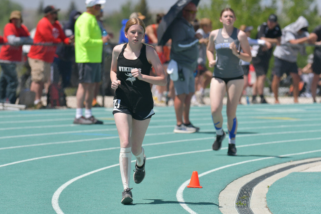 Alyssa Nyquist competes in the 1,600-meter run on Saturday at the state championships at Kelly Walsh High School in Casper. She finished 13th in 7 minutes, 0.10 seconds.