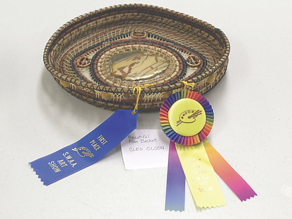 Cleo Olson’s best of show pine needle basket at the Southeast Wyoming Art Association’s 2021 art show. File photo