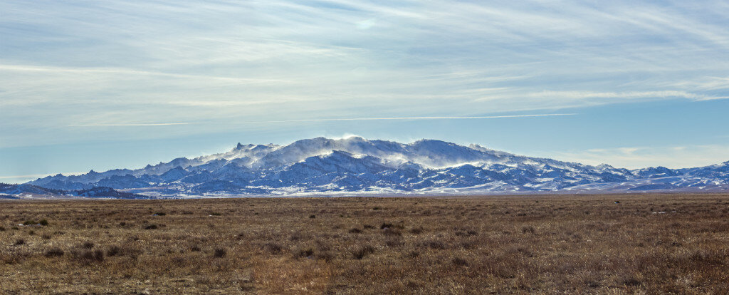 Logan Dailey/PC Record-Times
Wind blows snow over the Laramie Mountain range west of Wheatland in mid-January.