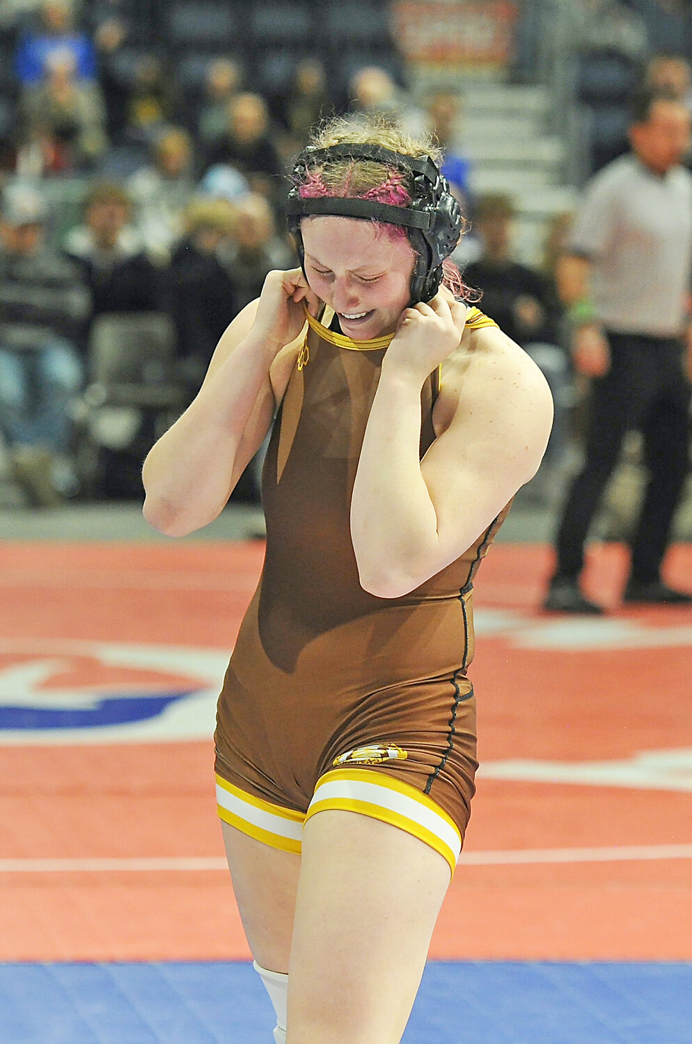 Senior Josie Houk moments after winning the state title at 155 pounds.
