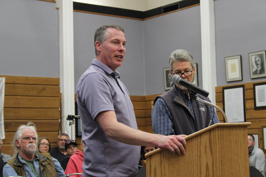 Justin Dennis, owner of Impact Physical Therapy, asks the council to consider holding a special meeting in order to expedite approval of his plan to build an office and indoor fieldhouse near the Evanston Recreation Center.