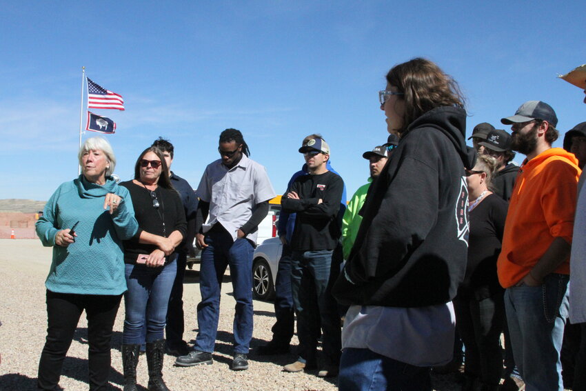 Rita Meyer speaks with students at the TerraPower nuclear site during a special tour for Wind River Job Corps students on Tuesday, Oct. 1.