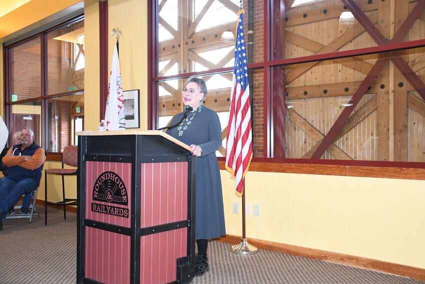 U.S. Rep. Harriet Hageman spoke to a large audience during a town hall visit held on Friday, March 14, at the Roundhouse in Evanston. Hageman updated local constituents about ongoing legislation and happenings in Washington, D.C.