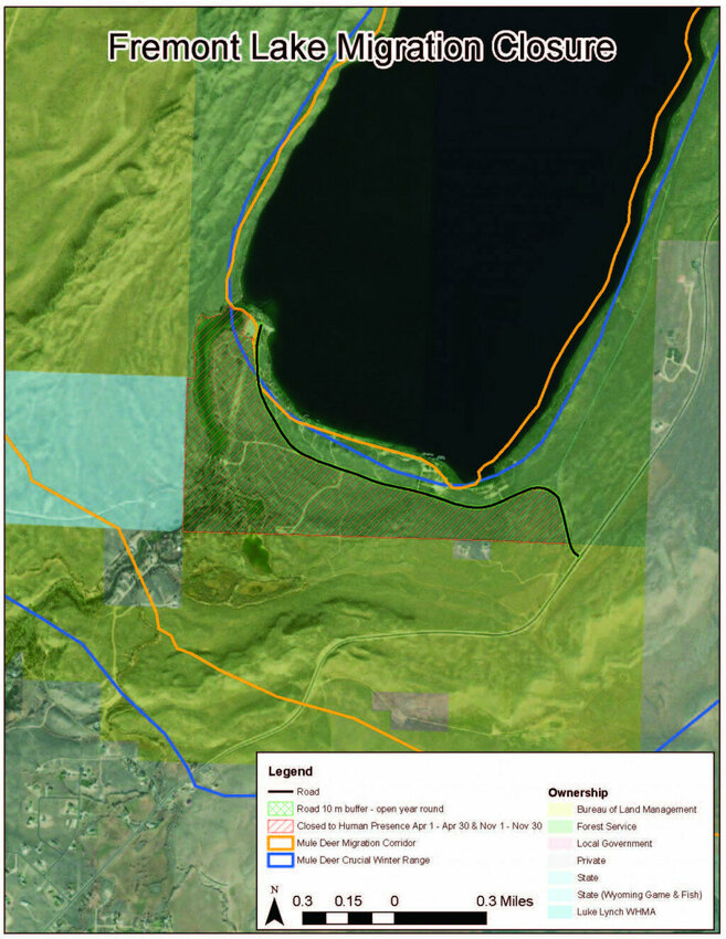 This map depicts the seasonal recreational closure, which begins April 1, near the outlet of Fremont Lake.