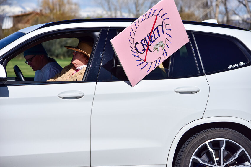 Peaceful protestors of Cody Roberts' actions slow roll through Daniel, Wyoming on Sunday, May 26. They were met with both cheers and jeers from those in attendance.
