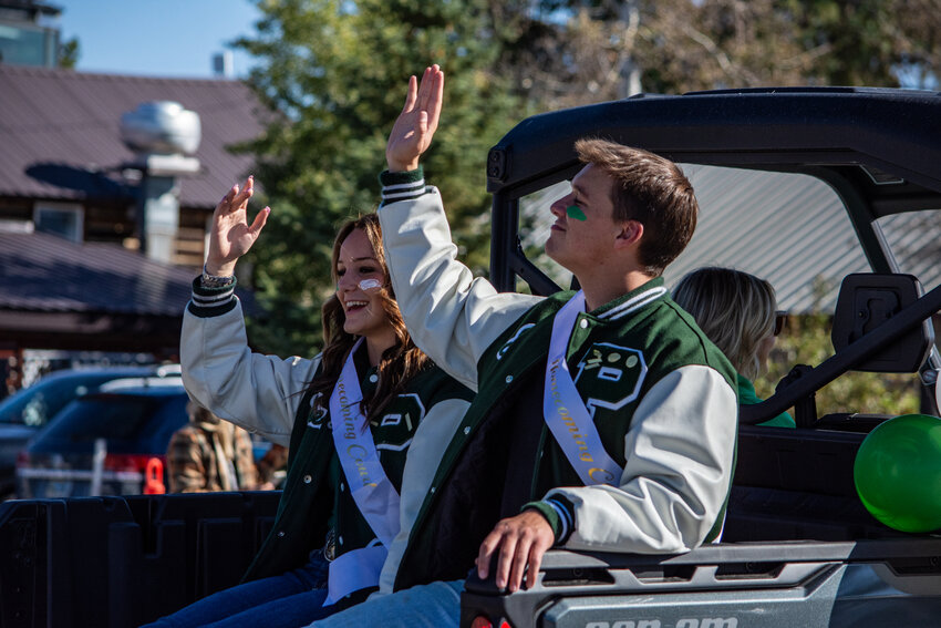 Pinedale 1st Attendants Joey Bain and Maggie Walker ride through downtown Pinedale.
