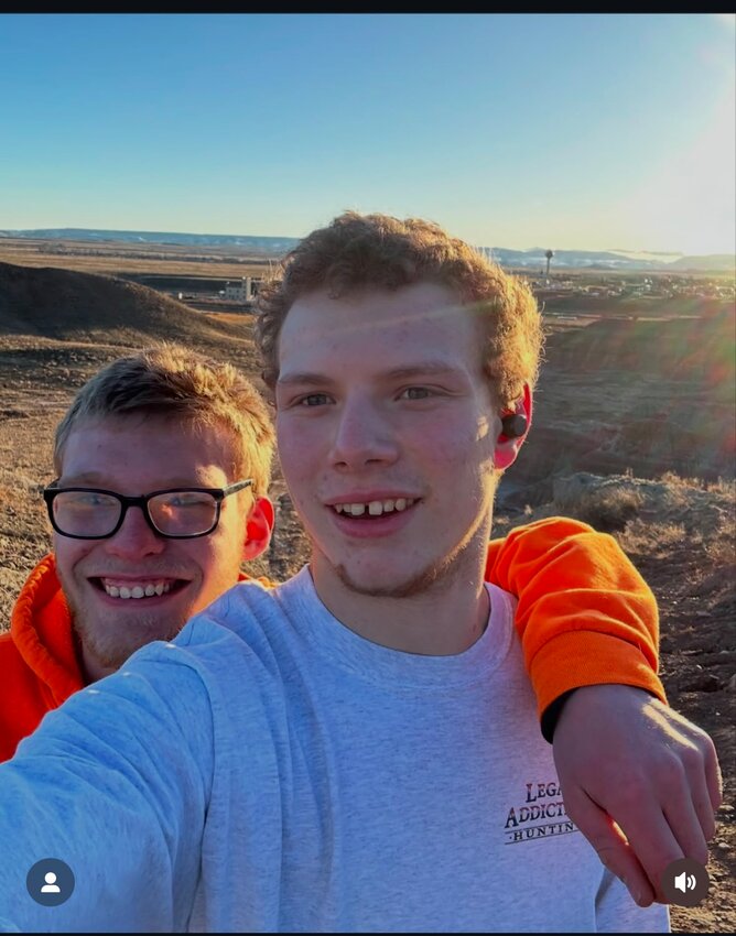 Rowan Littauer and Orion Schlesinger pose together near Big Piney in this April 1, 2024 photo posted to Littauer’s Instagram account. Both boys were students at Big Piney High School. They are now being held on $5 million cash-only bonds in the Sublette County Detention Center, charged with the first-degree murder of Big Piney man Dakota Farley.