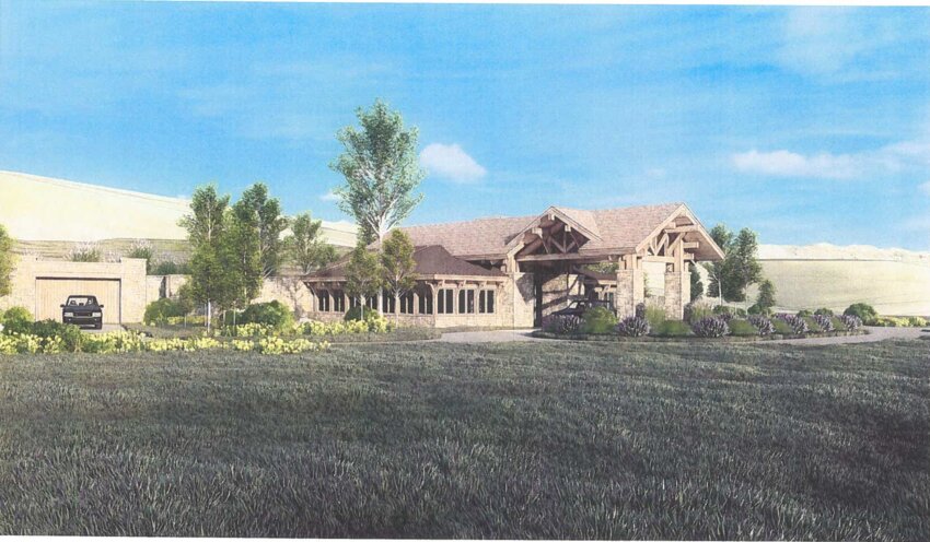 A car emerges from the subterranean parking garage in this architectural rendering of The Homestead Resort’s welcome center and parking facility. Jackson Fork Ranch’s agents say the grassy Ridgeline behind the welcome center and above the parking industrial parking garage is intended to further mitigate the unsightly obtrusion in the rural Hoback Basin.